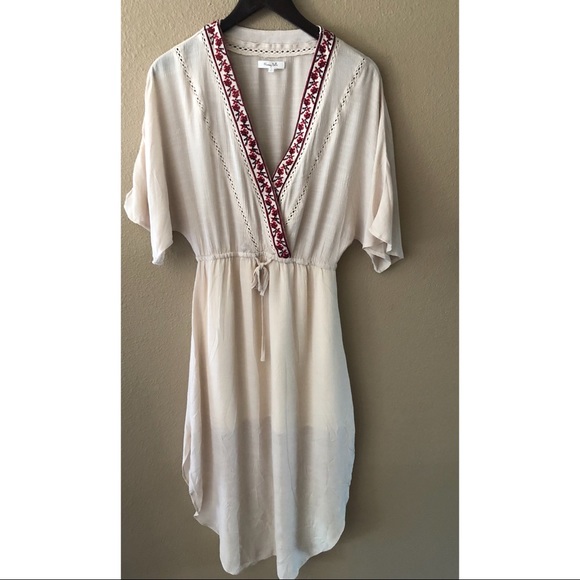 Embroidered trim kimono sleeve midi dress - Picture 5 of 8